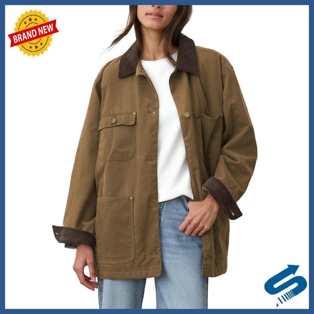 Oversized Utility Cotton Barn Jacket Corduroy Collar Vintage Workwear Pockets